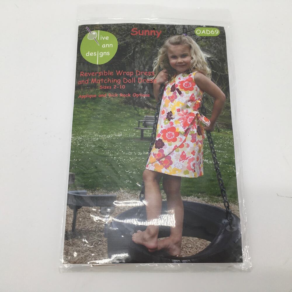 Olive Ann Designs Sewing Pattern OAD69 Reversible Wrap Dress Girl Doll 2-10UNCUT